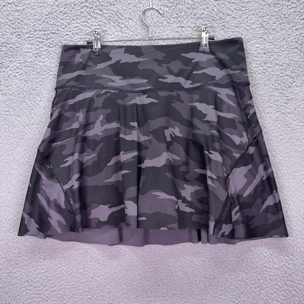 Athleta Tennis Skort Womens L Black Grey Ace Printed 15.5" Camo Active Skirt